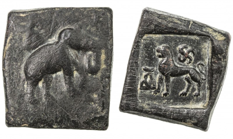 TAXILA: Anonymous, ca. 2nd-1st Century BC, AE square unit (12.11g), elephant rig...