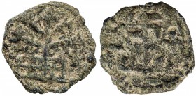 CEYLON: Anonymous, 3rd/4th century, lead round (1.55g), cf. Zeno-31312, Pieper-776 (this piece), railed tree flanked by nandipadas // swastika standar...