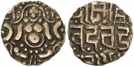 GAHADAVALAS OF KANAUJ: Govinda Chandra, ca. 1114-1154, debased AV 4½ masha (4.00g), De-145, Lakshmi seated // 3-line Devanagari legend, VF-EF.

Esti...