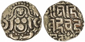 GAHADAVALAS OF KANAUJ: Govinda Chandra, ca. 1114-1154, debased AV 4½ masha (3.87g), De-145, Lakshmi seated // 3-line Devanagari legend, VF.

Estimat...