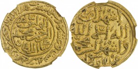 DELHI: Muhammad III b. Tughluq, 1325-1351, AV dinar, Hadrat Delhi, AH726, G-D331, with the pledge of belief to Islam on the obverse, well-centered str...