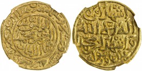DELHI: Muhammad III b. Tughluq, 1325-1351, AV dinar, Hadrat Delhi, AH726, G-D331, with the pledge of belief to Islam on the obverse, well-centered str...