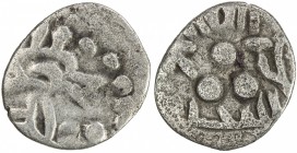 AMIRS OF MULTAN: Jalam II, ca. 830-840, AR damma (0.54g), A-4576, Fishman-51, stylized "ruler's head " with nagari sri inside // standard Multan type,...