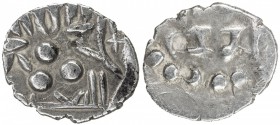 AMIRS OF MULTAN: Jalam II, ca. 830-840, AR damma (0.61g), A-4577, Fishman-52, Nagari sri jalama // standard reverse, also with lillah jamal, bold stri...