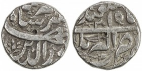 MUGHAL: Jahangir, 1605-1628, AR rupee (11.35g), Akbarnagar, year 20, KM-145.4, month of Isfandarmuz, 2 modest testmarks, VF, S, ex M.H. Mirza Collecti...