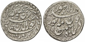 MUGHAL: Jahangir, 1605-1628, AR sawai rupee (14.13g), Lahore, AH1019 year 5, KM-159.1, PML-1098/99, month of Bahman, border of wreath on both sides, V...