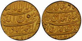 MUGHAL: Shah Jahan I, 1628-1658, AV mohur (10.95g), Ahmadabad, AH1040, KM-255.1, either without regnal year, or regnal year off flan, the finest and o...