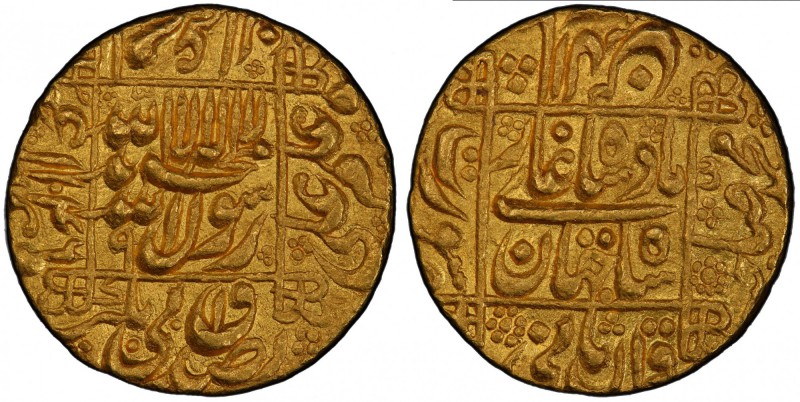 MUGHAL: Shah Jahan I, 1628-1658, AV mohur (10.93g), Surat, AH1046 year 9, KM-260...
