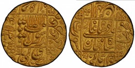MUGHAL: Shah Jahan I, 1628-1658, AV mohur (10.93g), Surat, AH1046 year 9, KM-260.15, superb strike, well-centered on broad flan, the finest and only e...