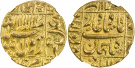 MUGHAL: Shah Jahan I, 1628-1658, AV mohur, Daulatabad, AH(10)47 year 10, KM-260.21, mint name in the left segment of the obverse margin, NGC graded AU...