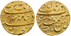 MUGHAL: Aurangzeb, 1658-1707, AV mohur (10.98g), Aurangabad, AH1071 year 3, KM-315.10, fantastic bold strike, minor scratch at top of reverse, much or...