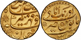 MUGHAL: Aurangzeb, 1658-1707, AV mohur, Aurangabad, AH1080, KM-315.10, regnal year off flan, tooled, lovely bold strike, very little evidence of tooli...