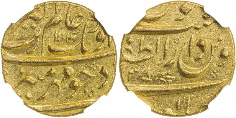 MUGHAL: Aurangzeb, 1658-1707, AV mohur, Bijapur, AH1104 year 37, KM-315.15, with...