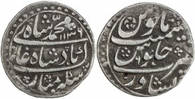 MUGHAL: Muhammad Shah, 1719-1748, AR nazarana rupee (11.39g), Peshawar, AH1136 year 6, KM-436.50, 1 small testmark, broad flan, with nearly complete o...