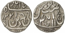 BURIYA: Rani Sukhan, fl. 1806-1808, AR rupee (11.00g), AH1221 year 47, SS-305, symbols are the torch on obverse and stylized katar on reverse (same ka...
