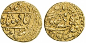 JAIPUR: AV mohur (10.82g), Sawai Jaipur, AH1206 (sic) year 6, KM-102, in the name of the last Mughal ruler, Bahadur II; the date is an error for AH126...