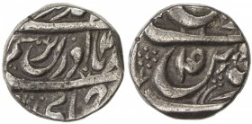 PATIALA: Sahib Singh, 1781-1813, AR rupee (11.03g), "Sahrind ", AH]12]18, Cr-20. SS-204, 6-petal flower to left on reverse, date above "U " of jalus, ...