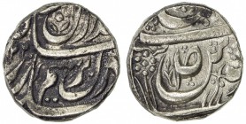 PATIALA: Sahib Singh, 1781-1813, AR rupee (11.08g), "Sahrind ", AH1220, Cr-20. SS-204, 7-petal flower to left on reverse, minor adhesions on obverse, ...