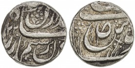 PATIALA: Sahib Singh, 1781-1813, AR rupee (11.12g), "Sahrind ", AH1220, Cr-20. SS-204, 7-petal flower to left on reverse, 5 dots added to the symbol w...