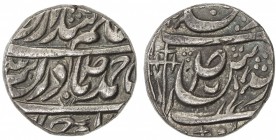 PATIALA: Karam Singh, 1813-1845, AR rupee (11.09g), "Sahrind ", ND, Cr-30. SS-205, cross-like floral personal mark, rare variety with crescent within ...