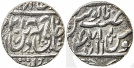 ROHILKHAND: AR rupee (11.05g), "Najibabad ", AH [12]21 year 47, KM-116var, in the name of Shah Alam II, actually struck at Rampur (or perhaps Ghausgar...