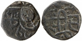 SIKH EMPIRE: AE falus (6.34g) (uncertain mint), ND, KM-—, Herrli-—, Gurmukhi legends both sides, but with the end of what is likely part of a Persian ...