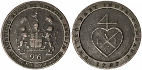 MADRAS PRESIDENCY: George III, 1760-1820, AE 1/96 rupee, 1797, KM-397, one-year type, VF.

Estimate: USD 175-225