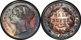 BRITISH INDIA: Victoria, Queen, 1837-1876, AR ½ rupee, 1849, KM-456.4, S& W-3.43, silver pattern restrike, reeded edge, with lovely deep original toni...