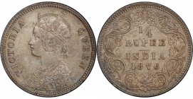 BRITISH INDIA: Victoria, Queen, 1837-1876, AR ¼ rupee, 1876(c), KM-470, S&W-5.34, PCGS graded MS63.

Estimate: USD 200-300