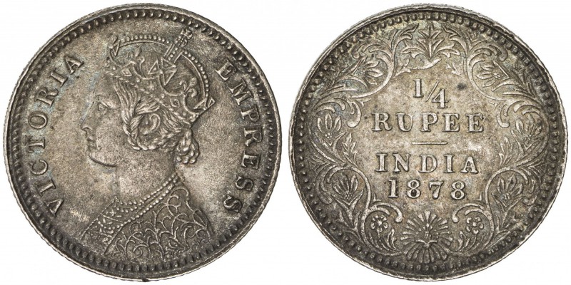 BRITISH INDIA: Victoria, Empress, 1876-1901, AR ¼ rupee, 1878-C, KM-490, AU

E...
