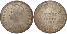 BRITISH INDIA: Victoria, Empress, 1876-1901, AR ¼ rupee, 1886-C, KM-490, S&W-6.283, PCGS graded MS64.

Estimate: USD 300-400