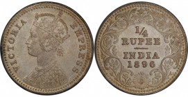 BRITISH INDIA: Victoria, Empress, 1876-1901, AR ¼ rupee, 1896-C, KM-490, S&W-6.324, PCGS graded MS63.

Estimate: USD 150-200