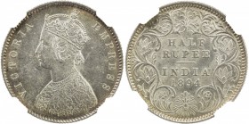 BRITISH INDIA: Victoria, Empress, 1876-1901, AR ½ rupee, 1894-C, KM-491, NGC graded MS62.

Estimate: USD 400-600