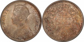 BRITISH INDIA: Victoria, Empress, 1876-1901, AR rupee, 1880(b), KM-492, S&W-6.54, PCGS graded MS62, R. Rare variety, A3/III, with 3-leaf bottom LH arr...
