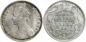 BRITISH INDIA: Victoria, Empress, 1876-1901, AR rupee, 1897-C, KM-492, rare date, cleaned, EF, R. 

Estimate: USD 200-300