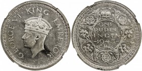 BRITISH INDIA: George VI, 1937-1947, nickel rupee, 1945(b), KM-557var, S&W-9.30var, off-metal strike, normal "5 " in the date, unrecorded in nickel by...