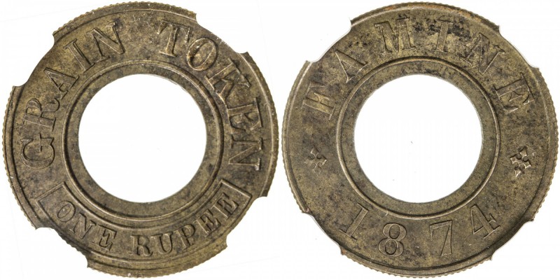 BRITISH INDIA: AE rupee token, 1874, KM-Tn2, Prid-32, one rupee grain token stru...