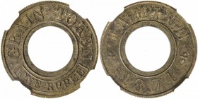 BRITISH INDIA: AE rupee token, 1874, KM-Tn2, Prid-32, one rupee grain token struck at the Calcutta mint for the Bengal famine of 1874, with central ho...