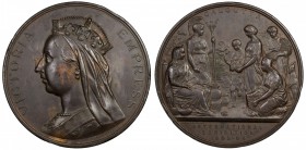 BRITISH INDIA: Victoria, Empress, 1876-1901, AE medal (254.7g), 1883-4, Pud-883.2.2, 77mm bronze medal for the Calcutta International Exposition by J....