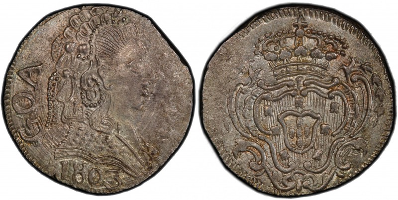 GOA: Maria I, 1777-1816, AR rupia, 1803, KM-205, a lovely lustrous example! PCGS...