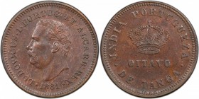 PORTUGUESE INDIA: Luiz I, 1861-1889, AE ¼ tanga, 1881, KM-308, rare in mint state! PCGS graded MS62 BR, R. 

Estimate: USD 200-300