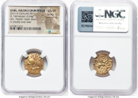 NORTHWESTERN GAUL. Aulerci Eburovices. Ca. 2nd-1st centuries BC. EL hemistater (19mm, 3.24 gm, 10h). NGC Choice VF 5/5 - 4/5. Ca. 225-175 BC. Celticiz...