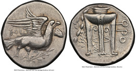 BRUTTIUM. Croton. Ca. 350-300 BC. AR stater (21mm, 7.88 gm, 8h). NGC Choice VF S 5/5 - 4/5. BOI, eagle standing right on olive branch, head raised and...