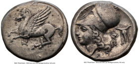 ACARNANIA. Anactorium. Ca. 350-300 BC. AR stater (20mm, 8.26 gm, 12h). NGC Choice VF 5/5 - 3/5. Pegasus flying left; AN monogram below / Head of Athen...