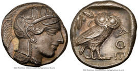 ATTICA. Athens. Ca. 440-404 BC. AR tetradrachm (25mm, 17.19 gm, 7h). NGC Choice AU 5/5 - 4/5. Mid-mass coinage issue. Head of Athena right, wearing ea...