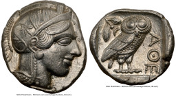 ATTICA. Athens. Ca. 440-404 BC. AR tetradrachm (25mm, 17.19 gm, 10h). NGC AU 5/5 - 4/5. Mid-mass coinage issue. Head of Athena right, wearing earring,...