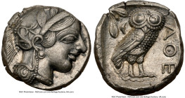 ATTICA. Athens. Ca. 440-404 BC. AR tetradrachm (24mm, 17.51 gm, 3h). NGC Choice XF 5/5 - 4/5, die shift. Mid-mass coinage issue. Head of Athena right,...