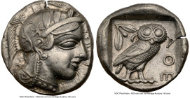 ATTICA. Athens. Ca. 440-404 BC. AR tetradrachm (25mm, 17.13 gm, 10h). NGC XF 5/5 - 4/5. Mid-mass coinage issue. Head of Athena right, wearing earring,...