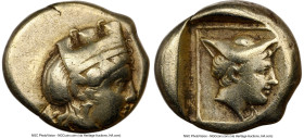 LESBOS. Mytilene. Ca. 412-378 BC. EL sixth-stater or hecte (11mm, 2.50 gm, 6h). NGC VF 3/5 - 3/5. Head of Artemis-Cybele right, wearing turreted crown...