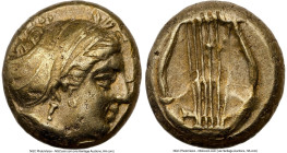 LESBOS. Mytilene. Ca. 412-378 BC. EL sixth-stater or hecte (10mm, 2.55 gm, 12h). NGC Choice XF 4/5 - 4/5. Female head right, wearing pendant earring a...